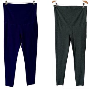 Zella Two Pairs Maternity Leggings (Blue & Green) Size Large